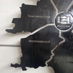 Дерев'яна мапа Харкова на акрилі з підсвіткою між районами, колір Чорний