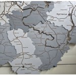 Деталізована багатошарова дерев'яна карта Харківської області з підсвіткою річок, колір Сірий Модерн