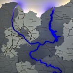 Деталізована багатошарова дерев'яна карта Харківської області з підсвіткою річок, колір Сірий Модерн