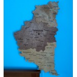 Дерев'яна мапа Тернопільської області з підсвіткою, колір Брауні