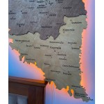 Дерев'яна мапа Тернопільської області з підсвіткою, колір Брауні