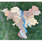 Багатошарова дерев'яна карта Києва з річками, колір Класика коричневих