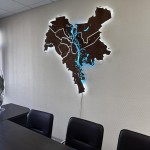 Дерев'яна карта міста Київ на акрилі з підсвічуванням, колір Браун