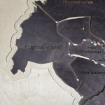 Мапа міста Київ з дерева на акрилі з підсвічуванням Дніпра та меж районів, колір Венге