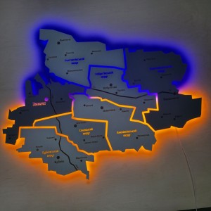 Дерев'яна карта Зимнівської територіальної громади на акрилі з підсвіткою, колір Модерн
