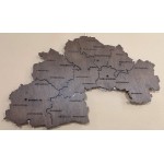 Карта Дніпропетровської області з дерева на акрилі з підсвічуванням між районами, колір Палісандр