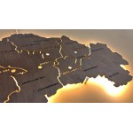 Карта Дніпропетровської області з дерева на акрилі з підсвічуванням між районами, колір Палісандр