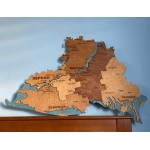 Дерев’яна багатошарова карта Херсонської області з підсвіткою, колір Тотал Браун
