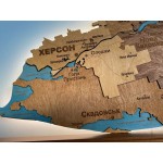 Дерев’яна багатошарова карта Херсонської області з підсвіткою, колір Тотал Браун