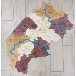 Дерев'яна багатошарова карта Львівської області з річками, об'єднаними територіальними громадами та дорогами