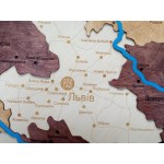 Дерев'яна багатошарова карта Львівської області з річками, об'єднаними територіальними громадами та дорогами