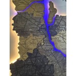 Багатошарова дерев'яна мапа Київської області з підсвіткою річок, колір Брауні