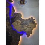 Багатошарова дерев'яна мапа Київської області з підсвіткою річок, колір Брауні