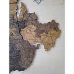 Багатошарова дерев'яна мапа Київської області з підсвіткою річок, колір Брауні