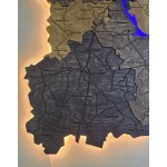 Багатошарова дерев'яна мапа Київської області з підсвіткою річок, колір Брауні