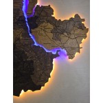 Багатошарова дерев'яна мапа Київської області з підсвіткою річок, колір Брауні