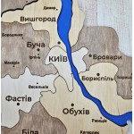 Дерев’яна мапа Київської області з річкою Дніпро, колір натуральний