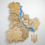 Дерев'яна мапа Київської області з підсвіткою та річками, колір Браун