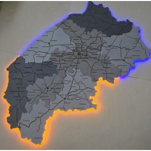 Деталізована дерев'яна карта Львівської області з підсвіткою, колір Модерн