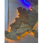 Багатошарова дерев'яна мапа Одеської області з підсвіткою, колір Тотал Браун