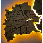 Мапа Рівненської області на акрилі з підсвіткою між районами, колір Вулкан