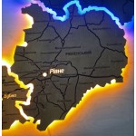 Мапа Рівненської області на акрилі з підсвіткою між районами, колір Вулкан