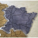 Мапа Рівненської області на акрилі з підсвіткою між районами, колір Вулкан