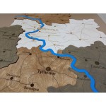 Дерев'яна багатошарова мапа Вінницької області з районами та річками, колір Хакі