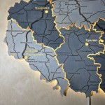 Дерев'яна мапа Вінницької області на акрилі з підсвічуванням між районами, колір Графіт
