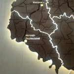 Дерев'яна карта Вінницької області на акрилі з підсвіткою між районами, колір Браун