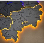 Мапа Волинської області з дерева на акрилі з підсвіткою між районами, колір Модерн