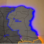 Мапа Волинської області з дерева на акрилі з підсвіткою між районами, колір Модерн