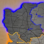 Мапа Волинської області з дерева на акрилі з підсвіткою між районами, колір Модерн