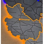 Мапа Волинської області з дерева на акрилі з підсвіткою між районами, колір Модерн