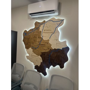 Дерев’яна деталізована мапа Волинської області з підсвічуванням, колір Палісандр