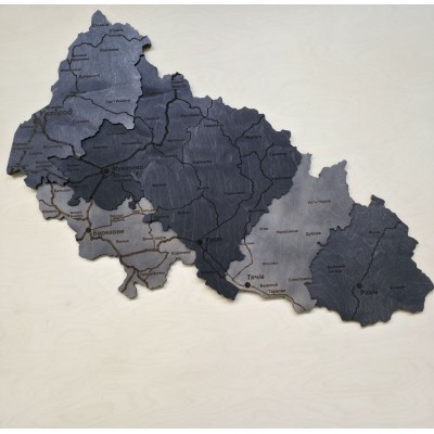 Мапа Закарпатської області з дерева, колір Модерн