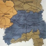 Мапа Житомирської області з дерева на акрилі з підсвічуванням, колір Вулкан