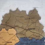 Мапа Житомирської області з дерева на акрилі з підсвічуванням, колір Вулкан
