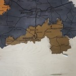 Мапа Житомирської області з дерева на акрилі з підсвічуванням, колір Вулкан