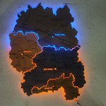 Мапа Житомирської області з дерева на акрилі з підсвічуванням, колір Вулкан