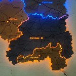 Мапа Житомирської області з дерева на акрилі з підсвічуванням, колір Вулкан