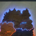 Мапа Житомирської області з дерева на акрилі з підсвічуванням, колір Вулкан