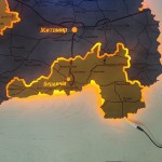 Мапа Житомирської області з дерева на акрилі з підсвічуванням, колір Вулкан