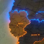 Мапа Житомирської області з дерева на акрилі з підсвічуванням, колір Вулкан