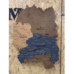 Дерев'яна карта Житомирської області з підсвіткою та річками, колір Вулкан