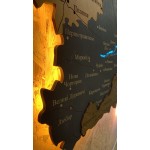 Дерев'яна карта Житомирської області з підсвіткою та річками, колір Вулкан