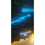 Дерев'яна карта Житомирської області з підсвіткою та річками, колір Вулкан