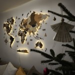 Багатошарова дерев'яна карта світу з підсвічуванням, колір Кава (Coffee)