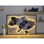 3D мапа України з дерева та LED підсвічуванням, на військову тематику