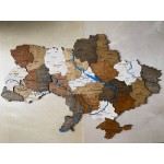Дерев'яна карта України з річками, колір Класична Коричнева